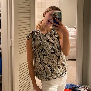 snakeskin tie neck blouse